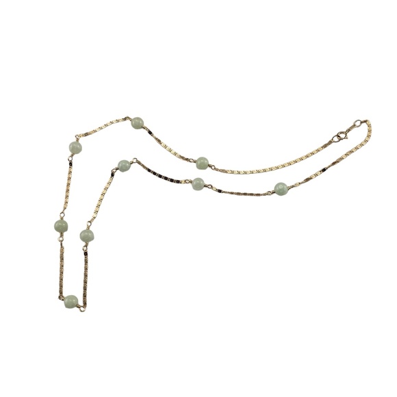 Vintage 14 Karat Yellow Gold and Jadeite Station Necklace #15665 - Picture 3 of 7